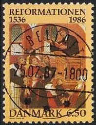 FRIMÆRKER DANMARK | 1986 - AFA 874 - Reformationen - 6,50 Kr. flerfarvet - Lux Stemplet Ebeltoft